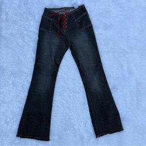 Stylish Black Women's Jeans with Red Accents